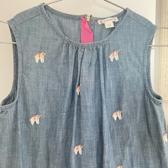 Crewcuts Unicorn Chambray Dress Ruffle Bottom NWOT SIZE 8 size 10 - Picture 2 of 12